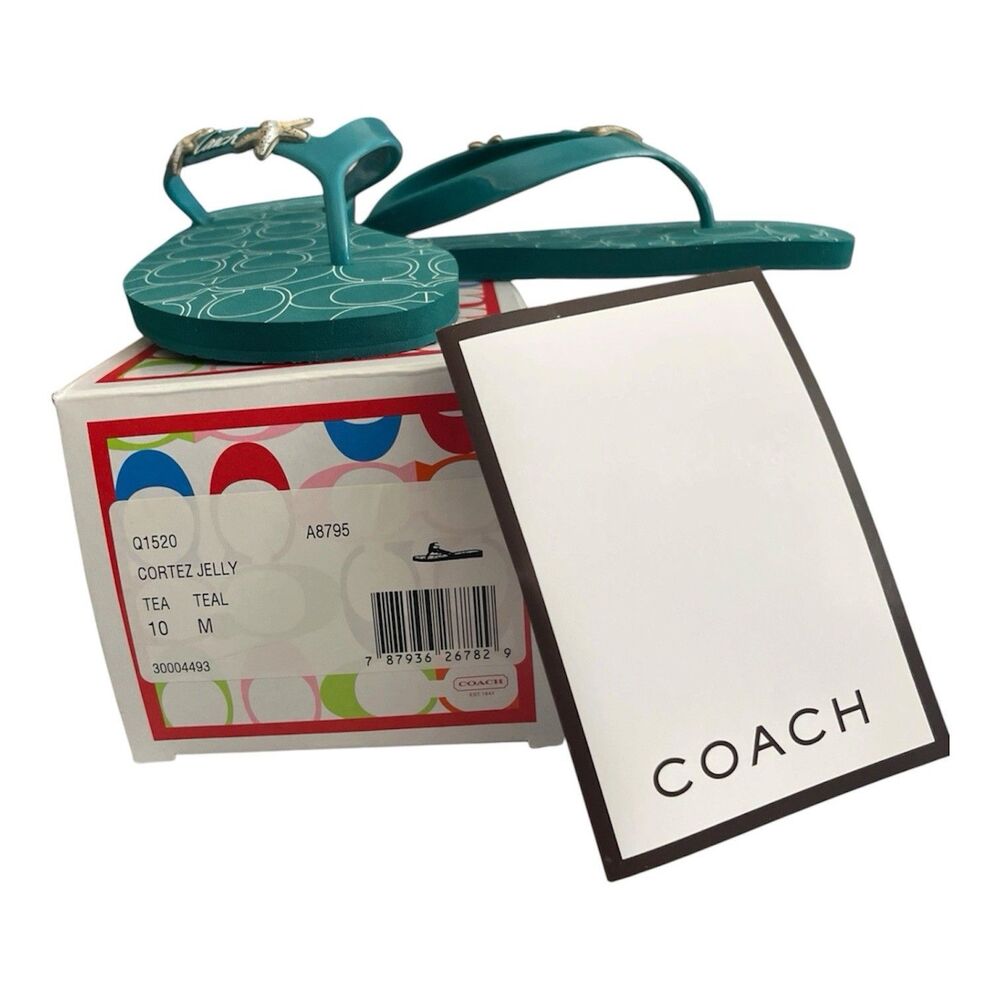 Coach Cortez Jelly Flip Flops Teal Signature C Starfish Sandals Women's 10